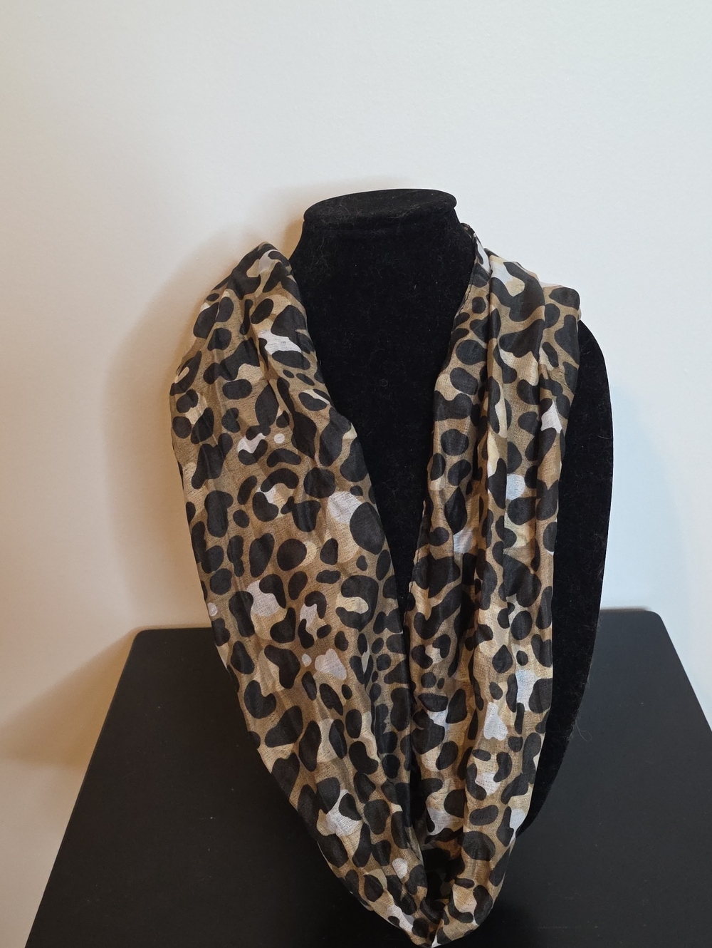 Leopard Print Infinity Scarf - Black and Tan